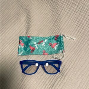 goodr OG Blue Framed Blue Light glasses with Flamingo Pouch